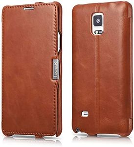 ICARER Case for Samsung Galaxy Note 4 / SM-N910, Case with Genuine Leather, Protective Side Folding Ultra Slim Cover, Vintage Look, Brown