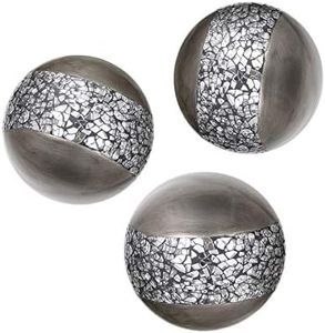 Schonwerk Silver Decorative Orbs for Bowls and Vases (Set of 3) Resin Sphere Balls | Dining/Coffee Table Centerpiece | Great Gift Idea (Crackled Mosaic)