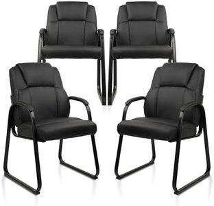 CLATINA Leather Guest Chair with Padded Arm Rest for Reception Meeting Conference and Waiting Room Side Office Home Black with Sled Base 4 Pack