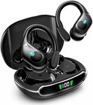 Active Noise Cancelling Ear Buds, Wireless Earbuds with Earhooks Microphone, 80hrs Playback Bluetooth Headphones Dual Battery Display Stereo Bass Earphones IPX7 Waterproof Headset for Workout/Sports