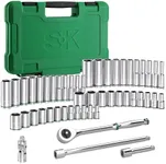 SK 1/4" Drive Socket Set with 216-P Quick-Release Ratchet, 50-Piece, SAE & Metric, SuperKrome Finish, Premium CR-V Construction, with Storage Suitcase