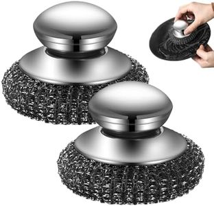 Steel Wool Scrubber with Handle, Upgrade Heavy Duty Stainless Steel Dish Scrubber for Cleaning Dishes, Iron Pots, Stoves, Kitchen Sink (2 pcs)