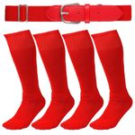 2 Pairs Baseball Socks & Belt, 13.7x7.87in Red Softball Socks Elastic Waist Belt Adjustable Baseball Softball Socks and Belt Combo Set for Boys Girls