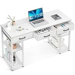 ODK Office Small Computer Desk, Home Table with Fabric Drawers & Storage Shelves, Modern Writing Desk, White, 48"x16"