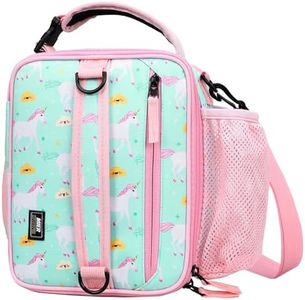 MIER Expandable Lunch Bag Insulated Lunch Box for Teen Girls Women to School Work Travel Portable Lunchbox Bags with Shoulder Strap and Water Bottle Holder(Green-Unicorn)