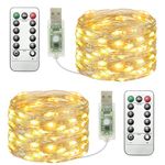 【2 Packs】Fairy Lights, 39FT 120LED USB Twinkle Lights With Remote Control, 8 Modes, Timing & Dimmable String Lights, Warm White Fairy String Lights For Christmas Bedroom Indoor Outdoor Home Room Decor