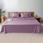 LINENWALAS Double Bed Sheet Set, 300 Thread Count 100% Bamboo Double Bedding Set, Cooling Sateen Weave Silk Sheets Set with 1 Fitted Sheet, 1 Flat Sheet & 2 Pillowcases (Double, Lilac)