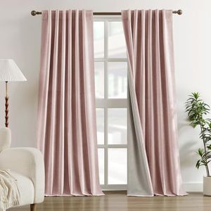 HOMEIDEAS 100% Chenille Blackout Curtains for Bedroom Blush Pink Curtains 96 Inch Long 2 Panels for Living Room Thermal Insulated Full Black Out Grommet Window Curtains/Drapes, W52 x L96