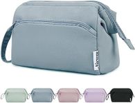 Narwey Large Women Makeup Bag Wide-Open Make up Bag Travel Cosmetic Organizer Toiletry Bag for Cosmetics Toiletries Accessories (Greyish Blue)