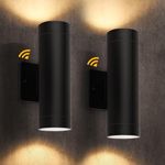 LUTEC Dusk to Dawn Outdoor Wall Lights, 16W Integrated LED Cylinder Up-Down Sconce, 2700K Waterproof Aluminum Exterior Lighting, Matte Black Modern Porch and Entryway Wall Light Fixture, 2 Pack