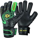 K-LO Goalkeeper Gloves: Savage Blackout Soccer Goalie Gloves - Black/Green Size 5 (Unisex, Youth, Kids & Adult) - Fingersaves for Protection | Strong Grip Palm