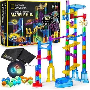 NATIONAL GEOGRAPHIC Glowing Marble Run – Construction Set with 15 Glow in The Dark Glass Marbles & Storage Bag, STEM Gifts for Boys and Girls, Building Project Toy (Amazon Exclusive)