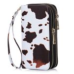 HAWEE Cellphone Wallet for Women Dual Zipper Long Purse with Removable Wristlet, Cow