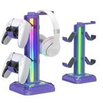 KDD Headset Stand with 9 Light Modes - Controller Holder for Desk - Rotatable Headphone Stand & Detachable Controller Hook for PC Earphone Accessories(Purple)