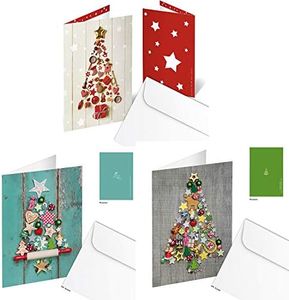 Logbuch-Verlag Juego de 9 tarjetas de Navidad con sobre, 3 x 3 tarjetas de Navidad en blanco, sin texto, diseño de árbol de Navidad
