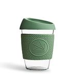 Neon Kactus Glass Coffee Cup | Reusable Glass Coffee Mug with Lid for Home or On the Go | Coffee Glass Tumbler for Hot & Cold Drinks | Durable, Non-Permeable, Splash-Proof | Happy Camper, 12oz