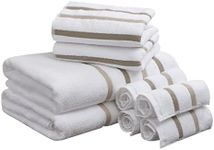 Comfort Spaces Cotton 8 Piece Bath Towel Set Striped Ultra Soft Hotel Quality Quick Dry Absorbent Bathroom Shower Hand Face Washcloths, Multi-Sizes, Zero Twist Taupe 8 Piece