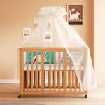 StarAndDaisy Baby Wooden Cot/Toddler's Bedside Bed- Multi-Functional Crib, Adjustable Height, Mosquito Net & Wheel Lock -(B27)