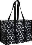 Pursetti Utility Tote with Pockets & Compartments-Perfect Nurse Tote Bag, Teacher Bag, Work Bags for Women & Craft Tote (Black and White Lattice)