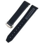 GC GUAN CHAO 19mm 20mm 21mm Curved End Rubber Silicone Watchband Fit for Omega Moonswatch Speedmaster Seamaster AT150 Soft Watch Strap (21mm, Black letters pointed buckle)