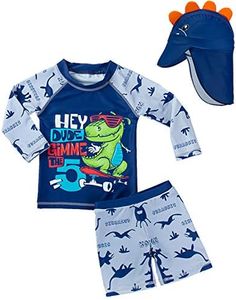 SGMWVB Baby and Toddler Boys' 3-Piece Swimsuit Set Bathing Suit with Hat, Sunglasses Dinosaur, 3-6 Months