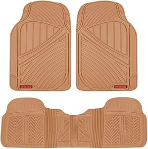 Motor Trend FlexTough Performance All Weather Rubber Car Floor Mats - 3 Piece Floor Mats Automotive Liners for Cars Truck SUV, Heavy-Duty Waterproof (Beige)