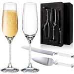 Wedding Gifts for Bride and Groom, Champagne Flutes with Cake Cutting Set, Bridal Shower Gifts, Engagement Gift, Toasting Glasses with Giftable Box for Wedding Bridal Anniversary Engagement