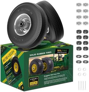 Wiltire (2 Pack) 4.10/3.50-4 Flat Free Tire and Wheel 10-Inch Solid Wheel Replacement with 5/8 Extra 3/4 &1/2 Bearings,2.2" Offset Hub -Compatible with Hand Truck,Wheelbarrow(Wave,Gray)