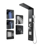 ROVOGO Shower Panel Tower System, Rainfall Waterfall Shower with Led Lights, Massage Jets, Handheld and Tub Spout, Shower Column Stainless Steel with Built-in Mixer Valve, Black