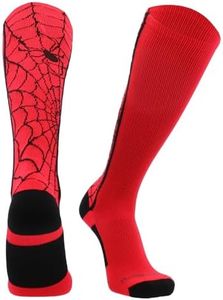 MadSportsStuff Crazy Spider Web Over the Calf Socks (Scarlet/Black, X-Small)