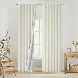 Vision Home Beige Full Blackout Curtains for Bedroom Living Room Darkening Window Treatment Panels Thermal Insulated Rod Pocket Back Tab Modern Soundproof Linen Drapes 2 Panels 50" Wx108 L