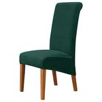 MILARAN Velvet Large Chair Covers for Dining Room, Soft Stretch Seat Slipcover for Large Dining Chair, Washable Removable Parsons Chair Protector, Set of 6,Dark Green