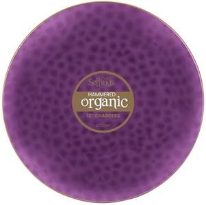 PLASTICPRO [Purple Hammered With Gold Rim 8 Pack] 13'' Charger Plates Purple Hammered With Gold Rim Plastic Heavy Duty Dinner Chargers Serveware Dishes Tableware for parties, Weddings & More