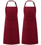 Syntus 2 Pack Adjustable Bib Apron Waterdrop Resistant with 2 Pockets Cooking Kitchen Aprons for BBQ Drawing, Women Men Chef, Dark Red