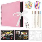 Newthinking Photo Scrapbook with 80 Black Pages, 11.5 x 8.5 Inches Scrapbook Photo Album with Accessories, DIY Couples Memory Scrap Book for Anniversary Wedding Birthday (Pink)