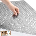 GORILLA GRIP Patented Bath Mat for Bathtub and Shower, 89x41cm, Machine Washable Mats with Drain Holes and Suction Cups to Keep Tub Floor Clean, Soft on Feet, Quick Dry, Bathroom Accessories Gray
