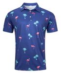 uideazone Polo Shirt for Men Hawaiian Flamingo Print Golf Shirt Performance Moisture Wicking Short Sleeve for Outdoor