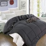 BaliChun All Season Comforter Queen Size, Duvet Insert with Corner Tabs, Cooling Quilts, Summer Winter Soft Breathable Fluffy Down Alternative Comforter, Machine Washable(88 by 88 inches, Dark Grey)