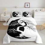 Yin Yang Comforter Set Boho Trippy Tree Comforter for Kids Teens Oriental Style Bedding Set Life Traditional Ying Yang Theme Duvet Set Room Decor 3Pcs with 2 Pillow Case Queen Size