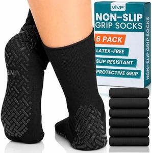 Vive Non-Slip Grip Socks (6 Pairs) - Hospital Slipper Socks for Women, Men - Anti-Slip Gripper Socks for, Yoga, Pilates