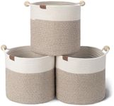 StorageWorks Woven Storage Baskets for Organizing, Woven Basket with Wooden Handles, 12.5 x 12.5 Woven Baskets for Storage, Small Woven Cube Storage Basket for Living Room, White&Light Brown, 3-Pack