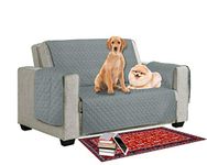 Reversible Quilted Sofa Cover Pet Dog Kids Barrier- Slipcover Furniture Protector Washable Couch Covers with Elastic Straps Anti-Slip Wrinkle Resistant (3 Seater, Grey - Silver)