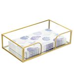 BSTKEY Glass Napkin Holder with Mirror Bottom, Rectangle Tissue Paper Towel Napkin Storage Tray, Household Serving Tray Golden Countertop Organizer for Napkin, Tissue Paper