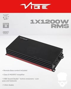 VIBE Audio Monoblock Car Audio Amplifer with Bass Remote, Bridgeable, Class D 1-Channel Car Amplifier, Mosfet Power Supply, Competition Grade Amplifier, Black 1200W RMS, 1 ohm stable (2400W Max)
