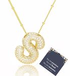 TRWWELL S 14k Gold Bubble Letter Necklace Dainty Balloon Initial Necklace Pave Cubic Zirconia Alphabet Name Pendant Necklace Personalized Jewelry Gifts for Women