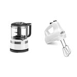 KitchenAid KFC3516WH 3.5 Cup Mini Food Processor, White & KHM512WH 5-Speed Hand Mixer, White