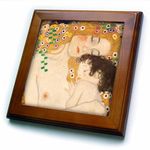 3dRose Mother and child by Gustav Klimt - 1905 - detail from the Three Ages of Woman - mom and baby love - Framed Tile, 8 by 8-inch (ft_157653_1)