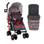 Cosatto Supa 3 Pushchair with Footmuff – Lightweight Stroller from Birth to 25Kg - Easy, Compact, Umbrella Fold, Large Shopping Basket, Carry Handle Footmuff (Charcoal Mister Fox)