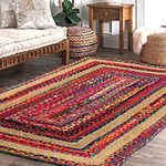 SEALION Handwoven Jute Rectangular Rug, Natural Fibers, Braided Reversible Carpet for Bedroom Living Room Dining Room (3x5 feet, chindi)