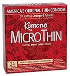 Kimono MicroThin Condoms I Lubricated I Our Thinnest Condoms Ever I 5X Tested, Stronger, Reliable I Made with Odorless Premium Natural Latex I 24 Count